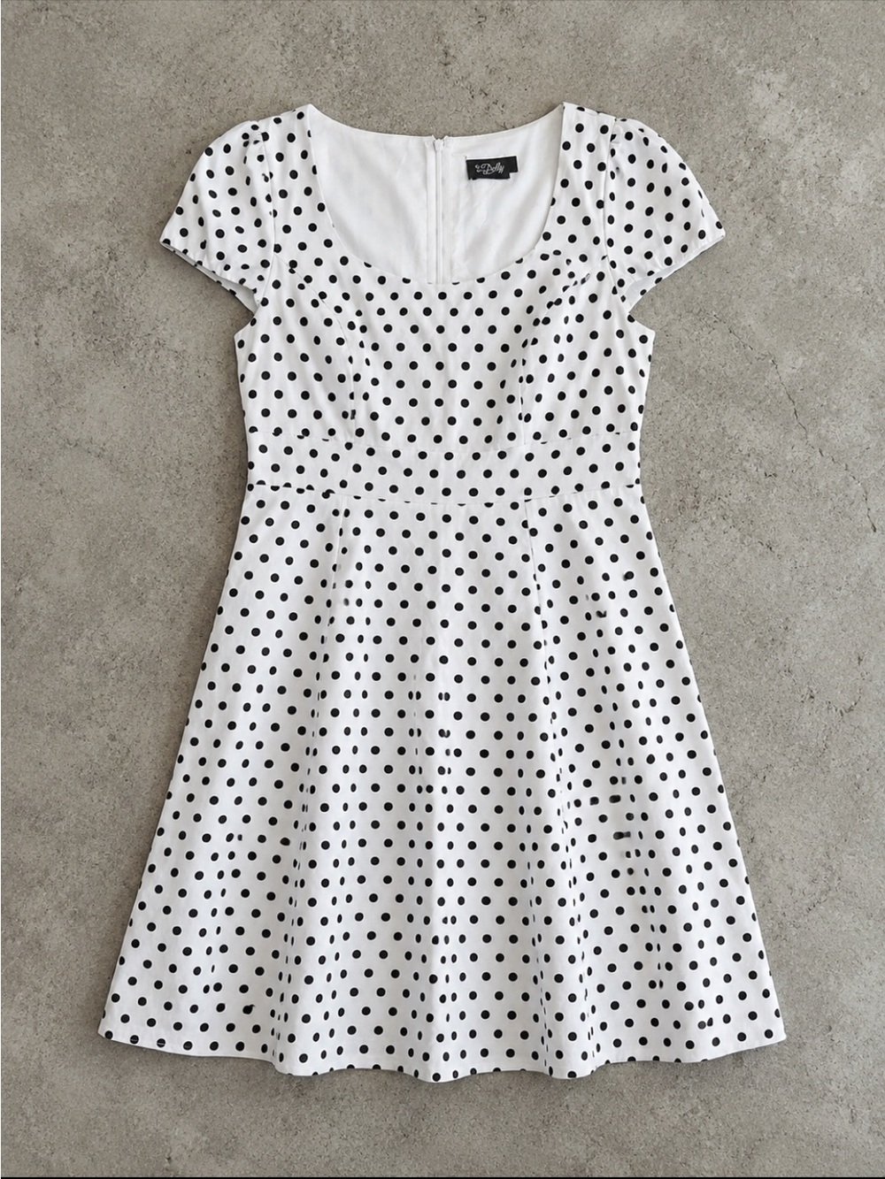 Dolly And Dotty White Black Polka Dot Fit & Flare Midi Dress UK 14 Retro Pin Up